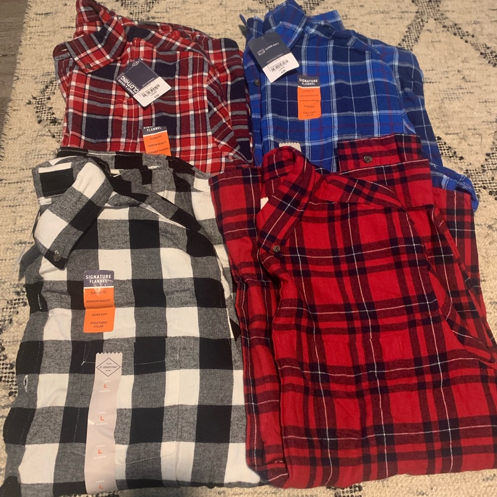 Men’s long sleeve button up flannel shirt bundle